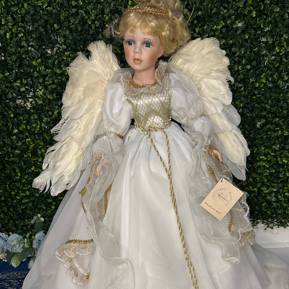 Charming Angel Doll with Gold and White Gown